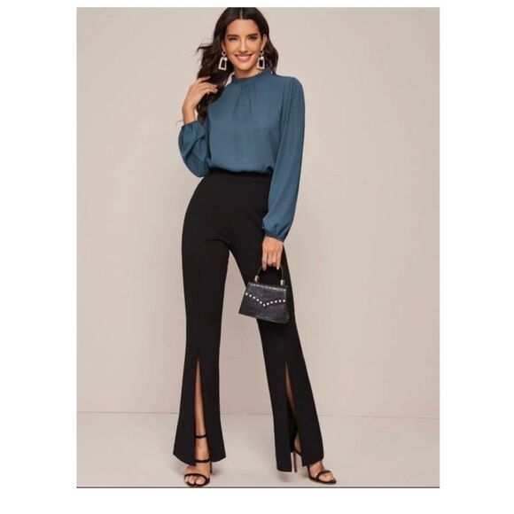 SHEIN Women’s Frilled Neck Lantern Sleeve Blouse Top. Size Large. NWT - Picture 11 of 14